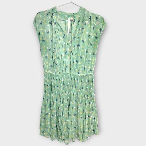 Lauren Conrad Dress Sz 8 Sheer Pistachio Green Palm Tree Pleated‎ Cottagecore - Picture 1 of 15